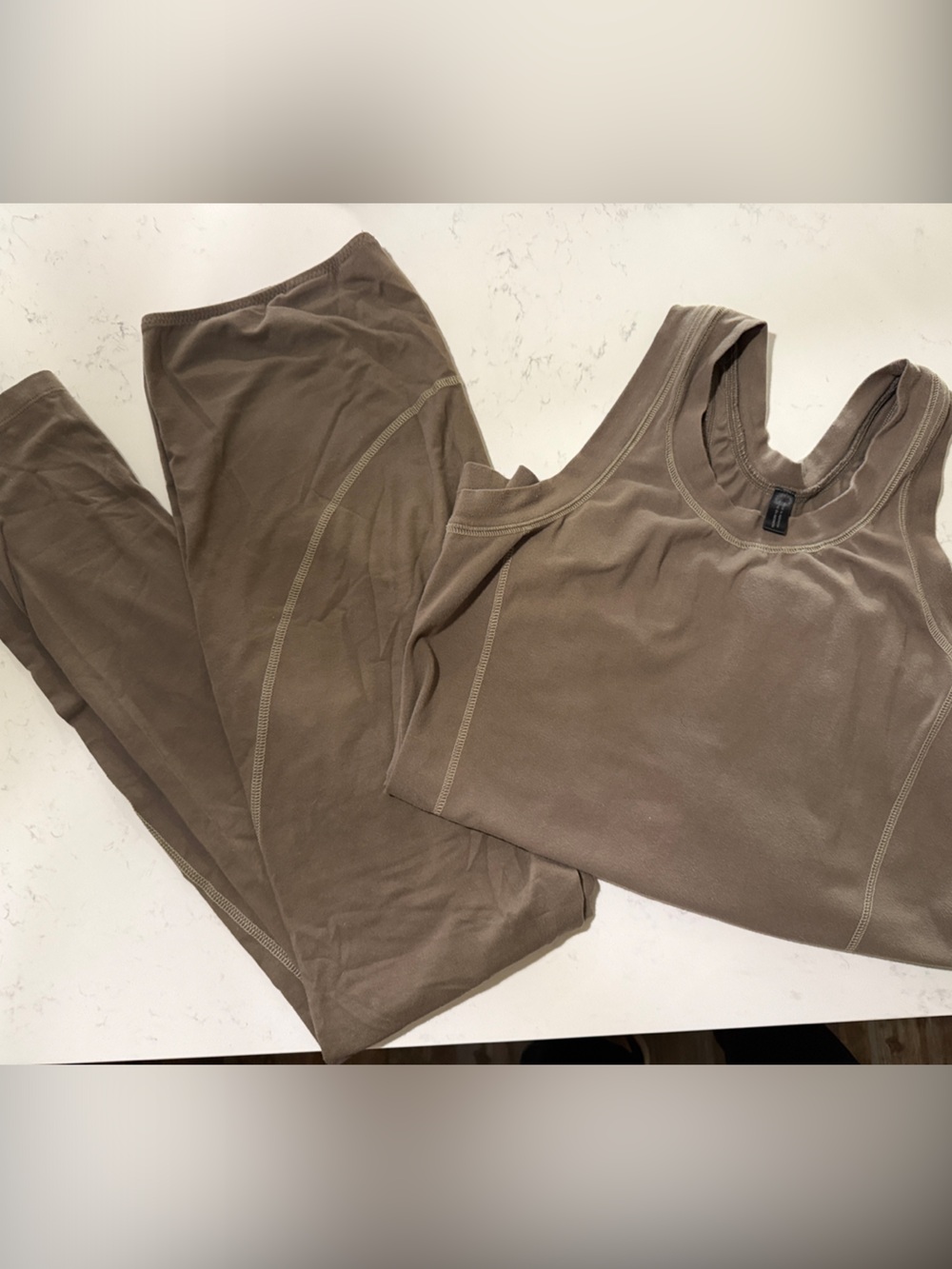 Norma Kamali Olive Green Tank Top and Leggings Set